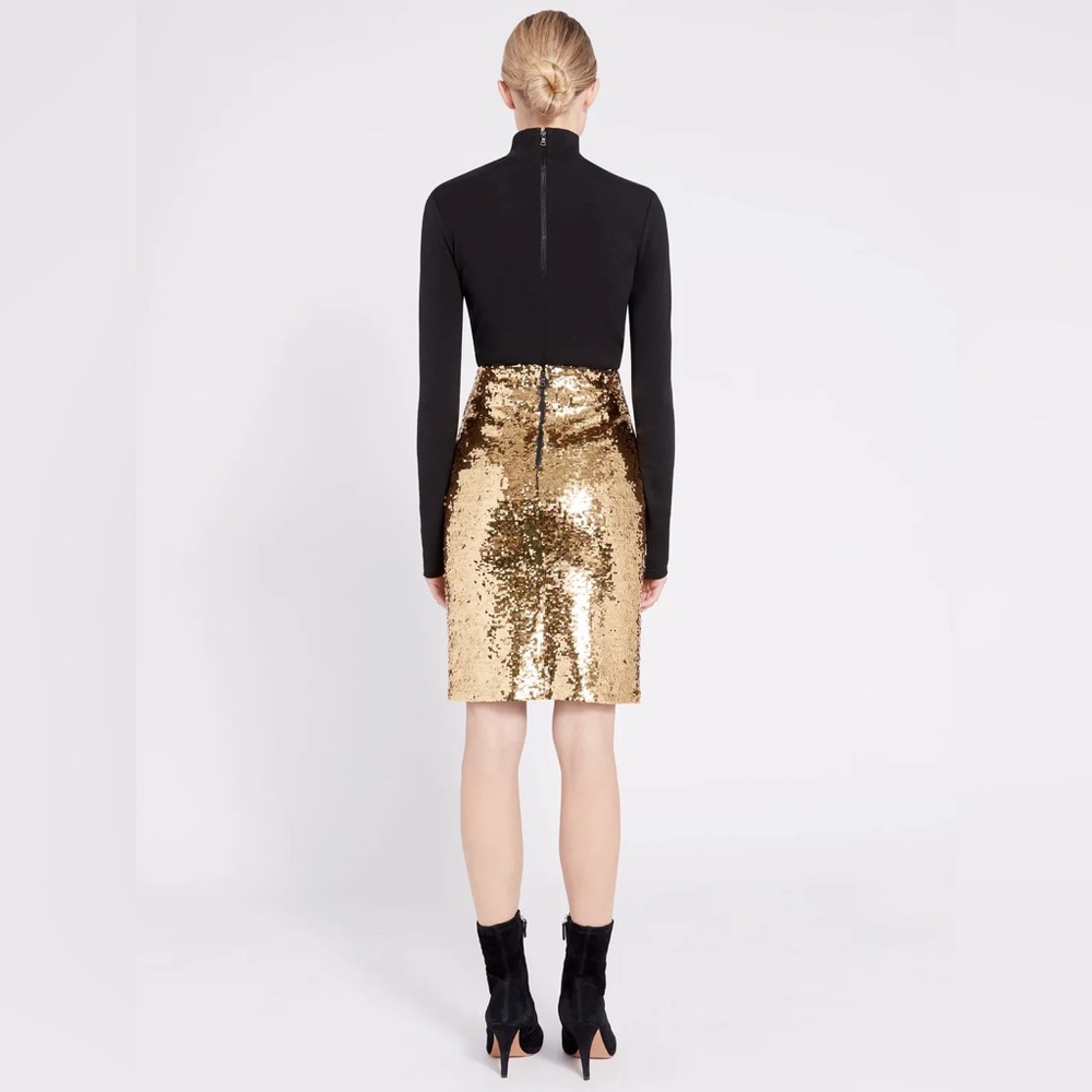 Alice + Olivia Gold Sequin Ramos Sparkly Stunner Lined Zip Fitted Pencil Skirt 6 - Picture 14 of 14